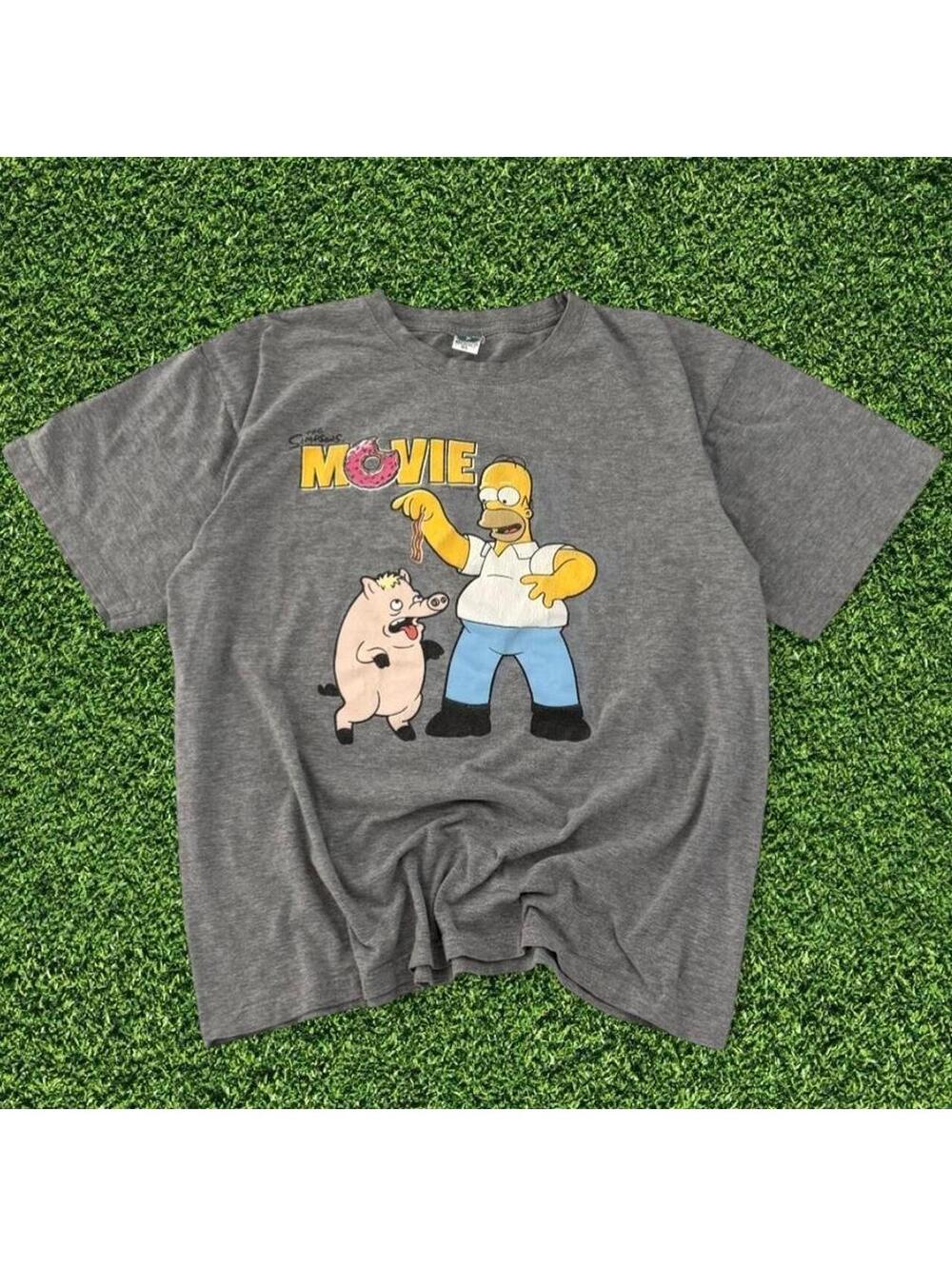 Vintage The Simpsons Movie Grey Cotton T-Shirt Cartoon Tee
